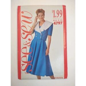 Vintage Butterick 4797 See Sew 2 Piece Dress Jacket Misses 6-8-10 UNCUT …